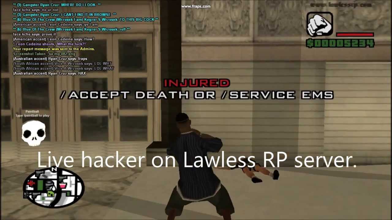 Hacker on Lawless RP Server GTA SA MULTIPLAYER