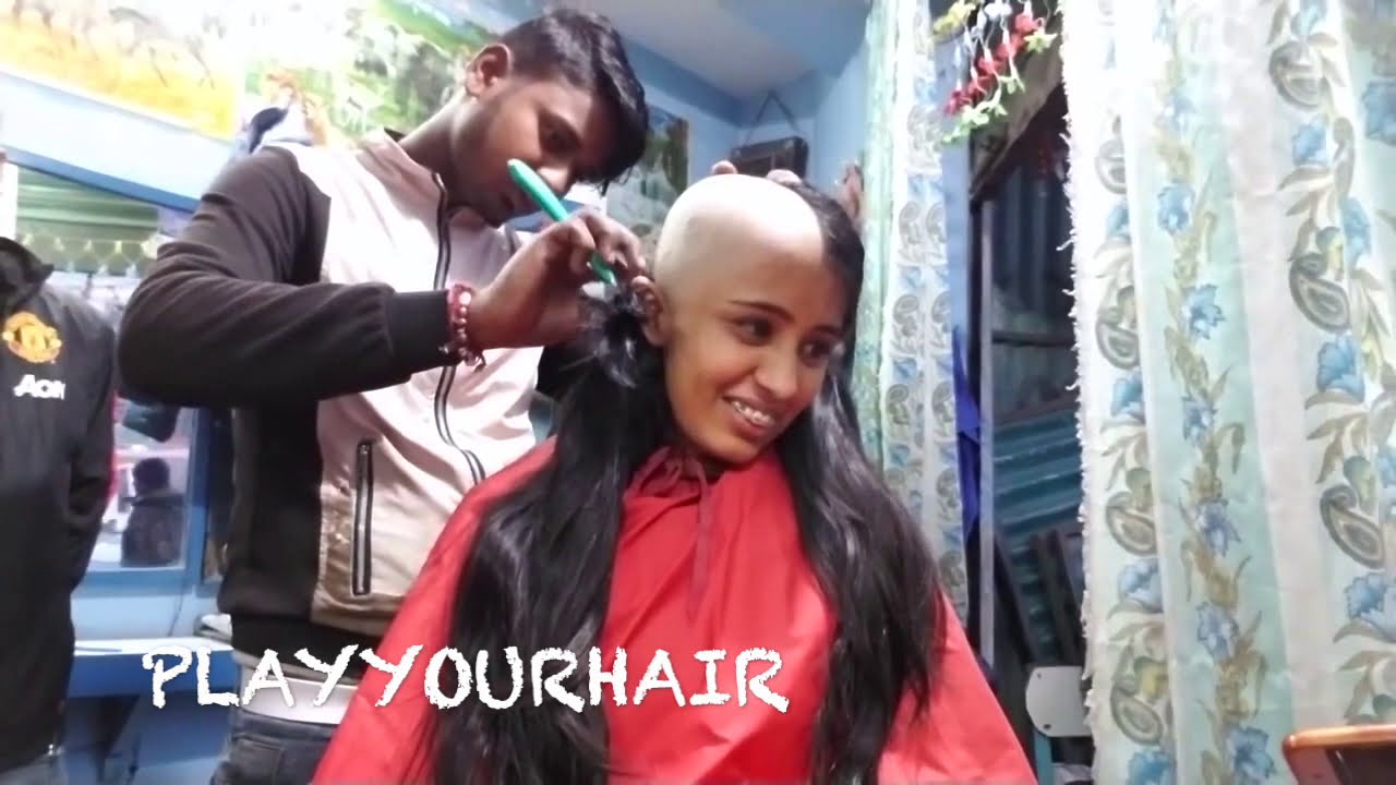 Indian Girl | Barbershop Head Shave | Straight Razor Shave
