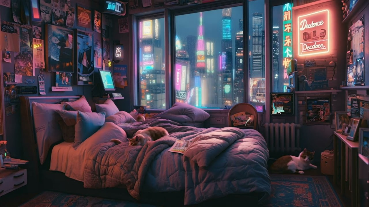 NO ADS 🌧️ Cozy Cyberpunk Tokyo Room | Lo-fi Tunes with Rain Sounds for Relax, Study, Sleep