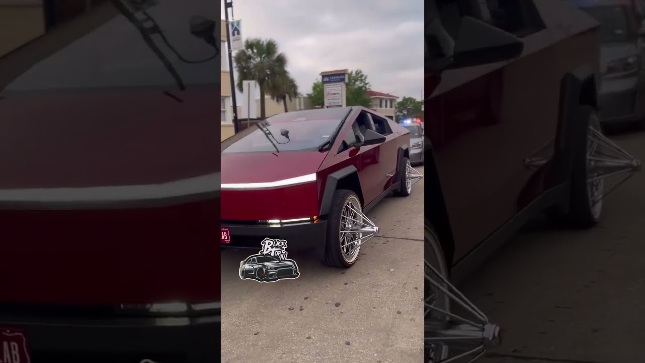 Candy red cyber truck on swangas 📺📸 #houston #texas #slabculture #slabs #htown