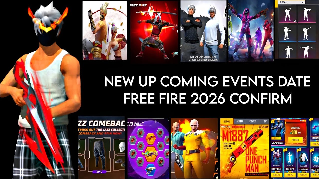 One Punch M1887 + Lol Emote + Jazz Pent❣️ Free Fire | Free Fire All New Up Coming Events Date 2026⚡⚡