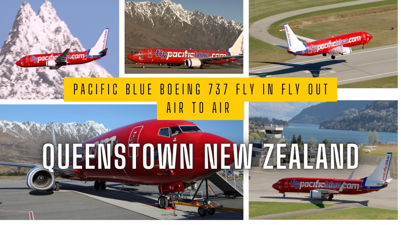 Boeing 737 Pacific Blue Airlines Fly in , Fly out Air to Air over scenic Queenstown