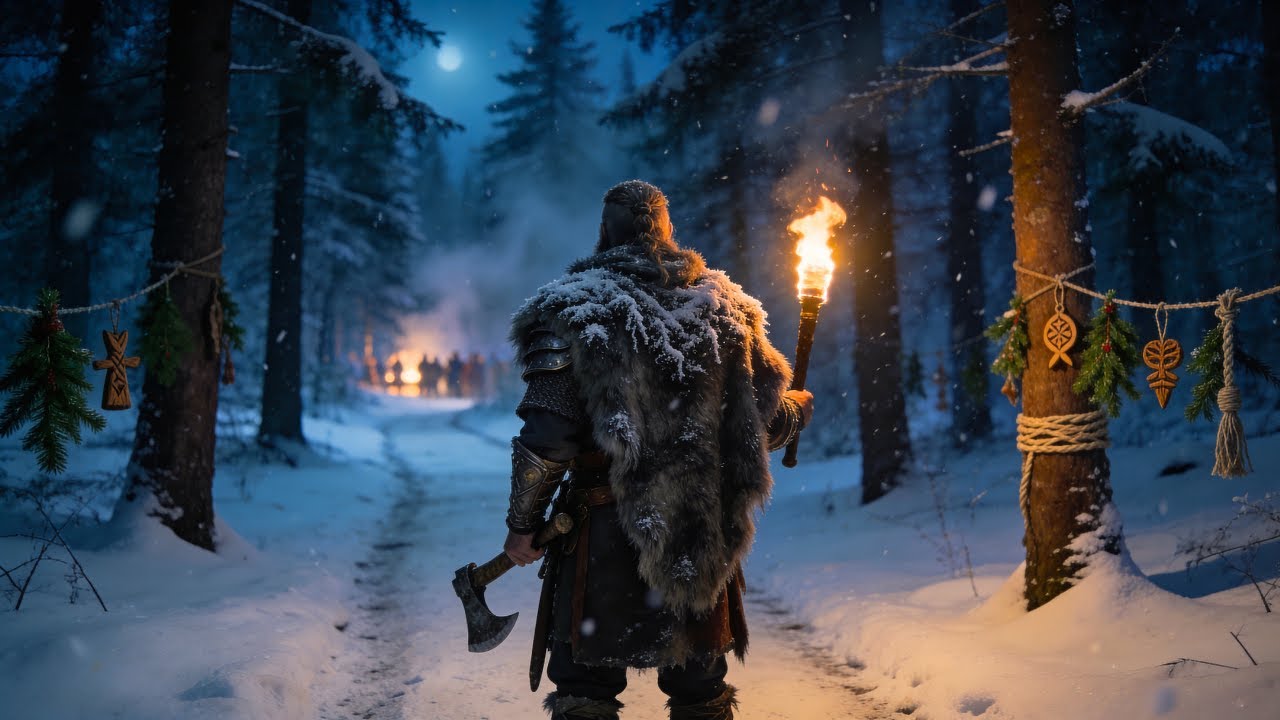 Viking Warriors Journey | A Walk Through Winter Forest At Yule Night Ambience