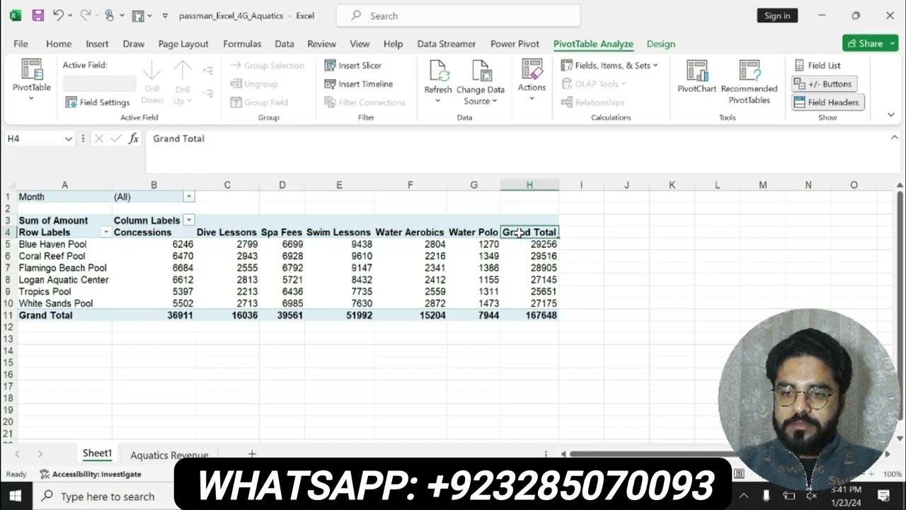 Excel 365 Chapter 4G Aquatics Grader Project | Excel_4G_Aquatics