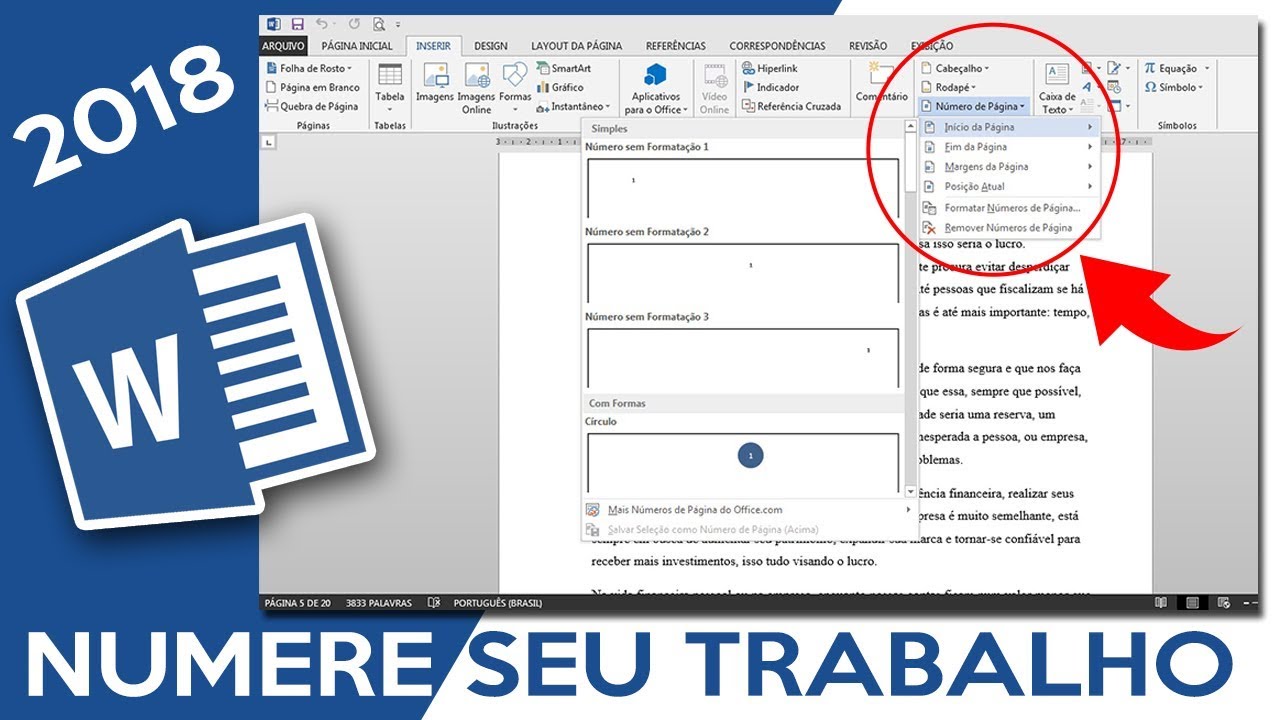 Numerar trabalho no Word a partir de qualquer p&aacute;gina