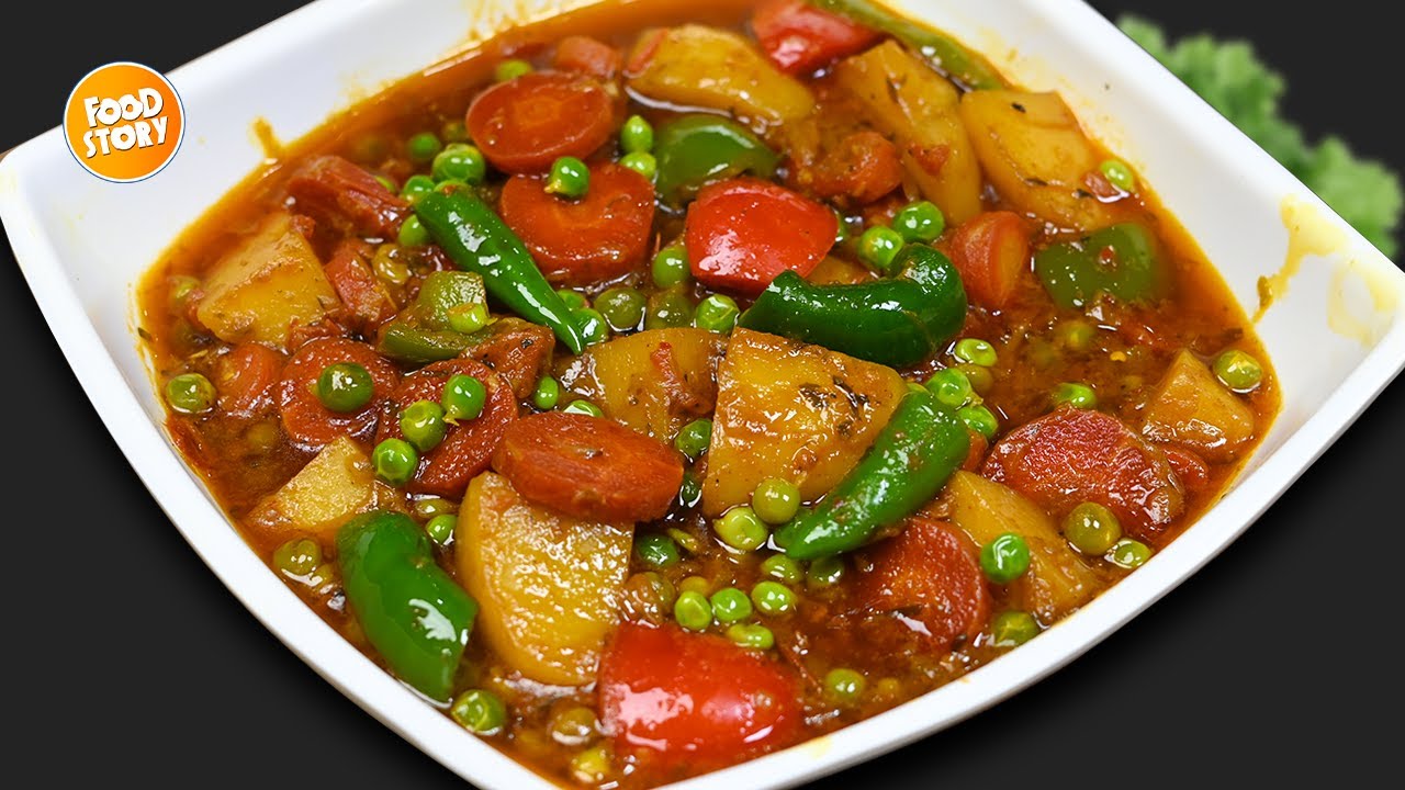 Aloo Matar Gajar Ki Sabzi Recipe (Easy Dhaba Style), Mix Vegetable Recipe by Samina Food Story