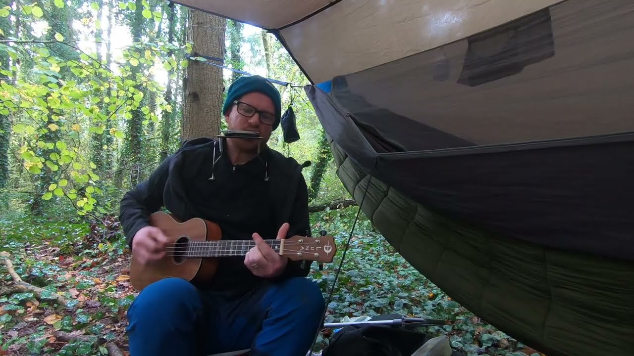 Skinny Love Bon Iver in a woodland on a soggy autumnal wild camp.. (cover)..