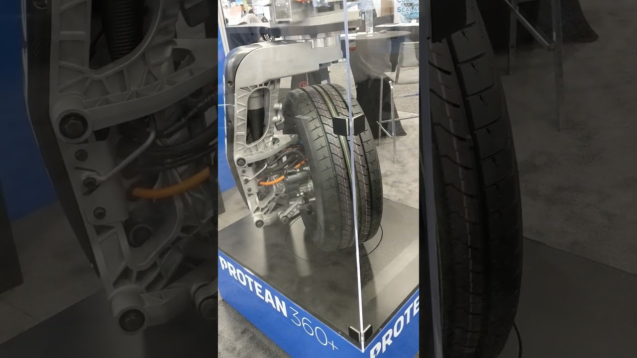 Protean Electric Wheel Drive with Traction and Steer plus suspension at 2019 Battery Show