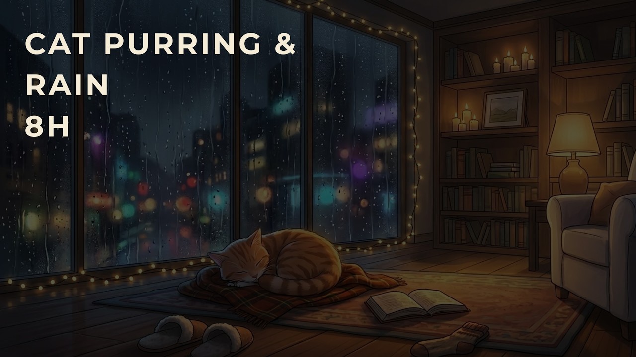 Fall Asleep in 5 Minutes | Cat Purring & Rain Sounds for Deep Sleep (8 Hours)
