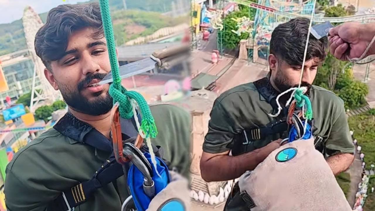 A foreigner also tried the rope bungee jumping and was so scared that he called for his mother.