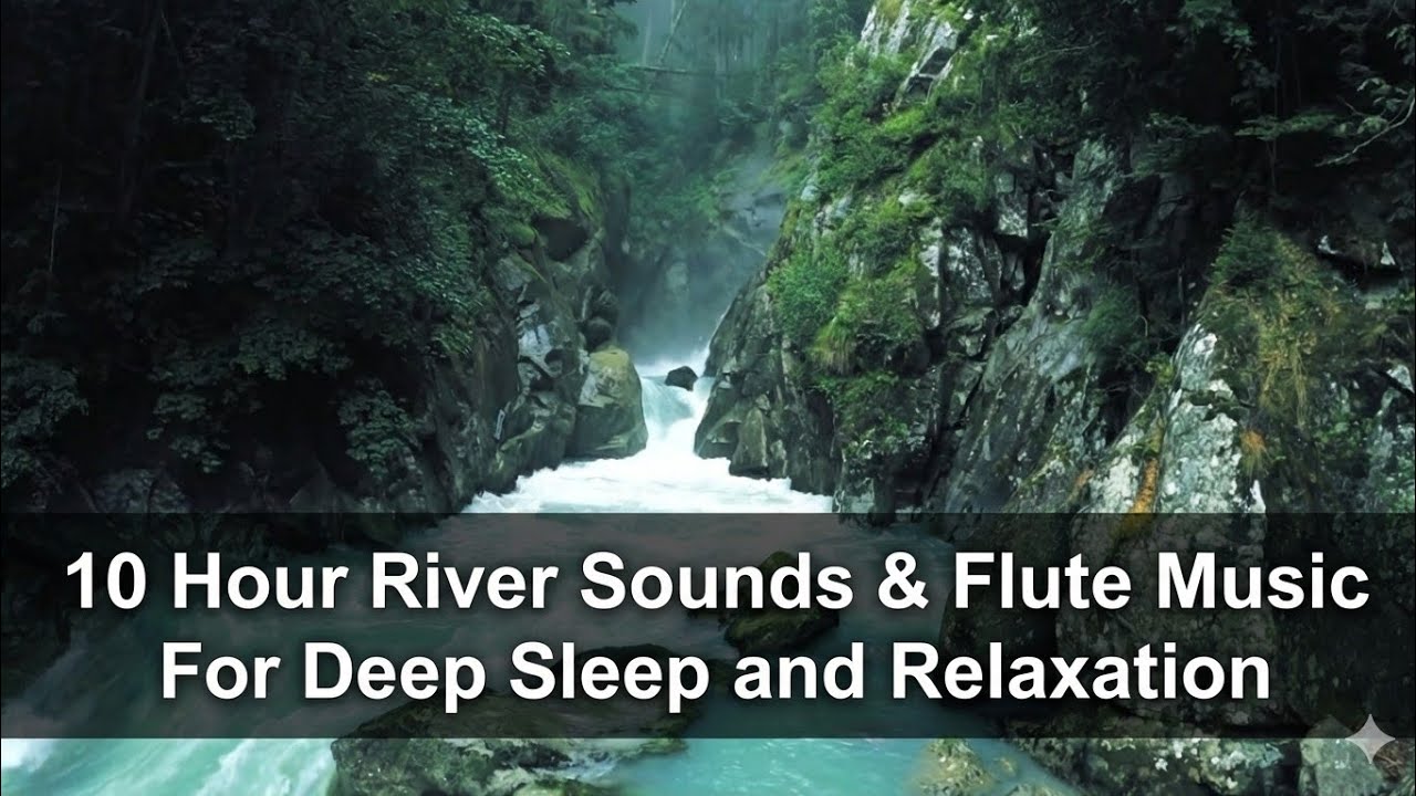 River Sounds with Flute Music - 10 Hours Flowing Water for Deep Sleep, Meditation & Relaxation