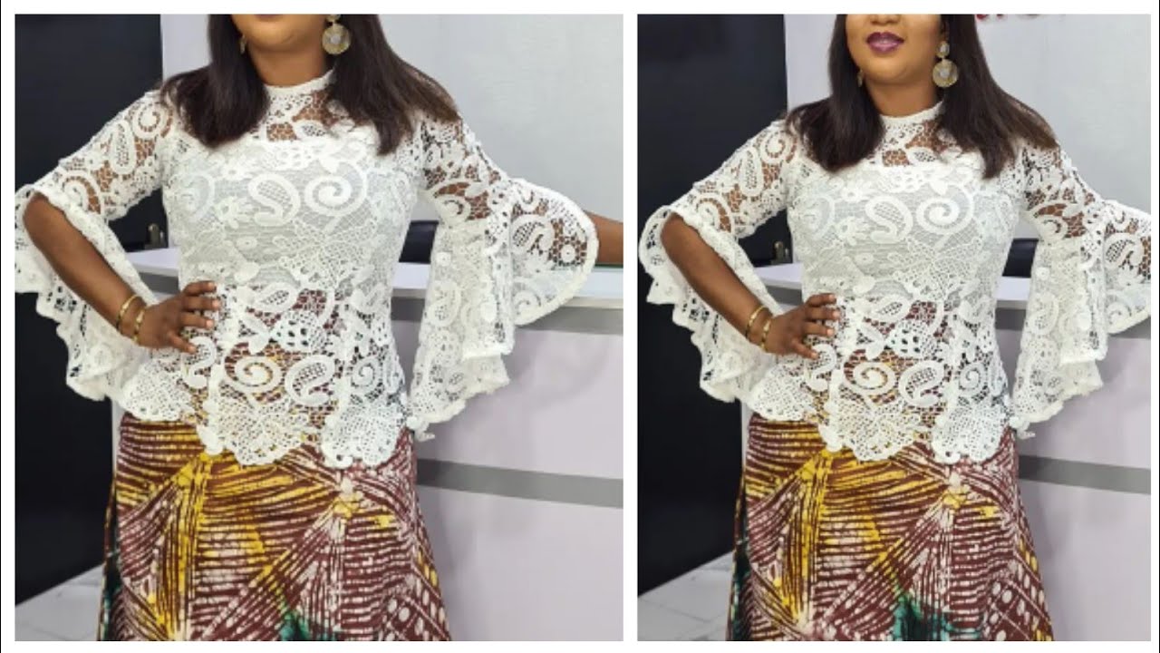 HOW TO CUT AND SEW SIMPLE LACE BLOUSE WITH HIGH LOW SLEEVES