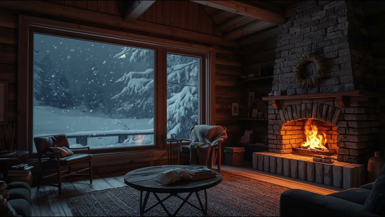Snowstorm Inside Cozy Cabin with Fireplace | Deep Sleep & Relaxation 3 Hours