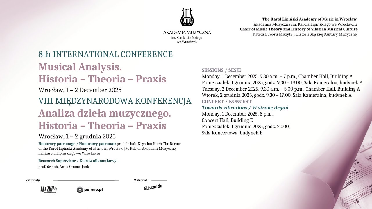 8th INTERNATIONAL CONFERENCE  Musical Analysis. Historia - Theoria - Praxis 01.12.2025r.