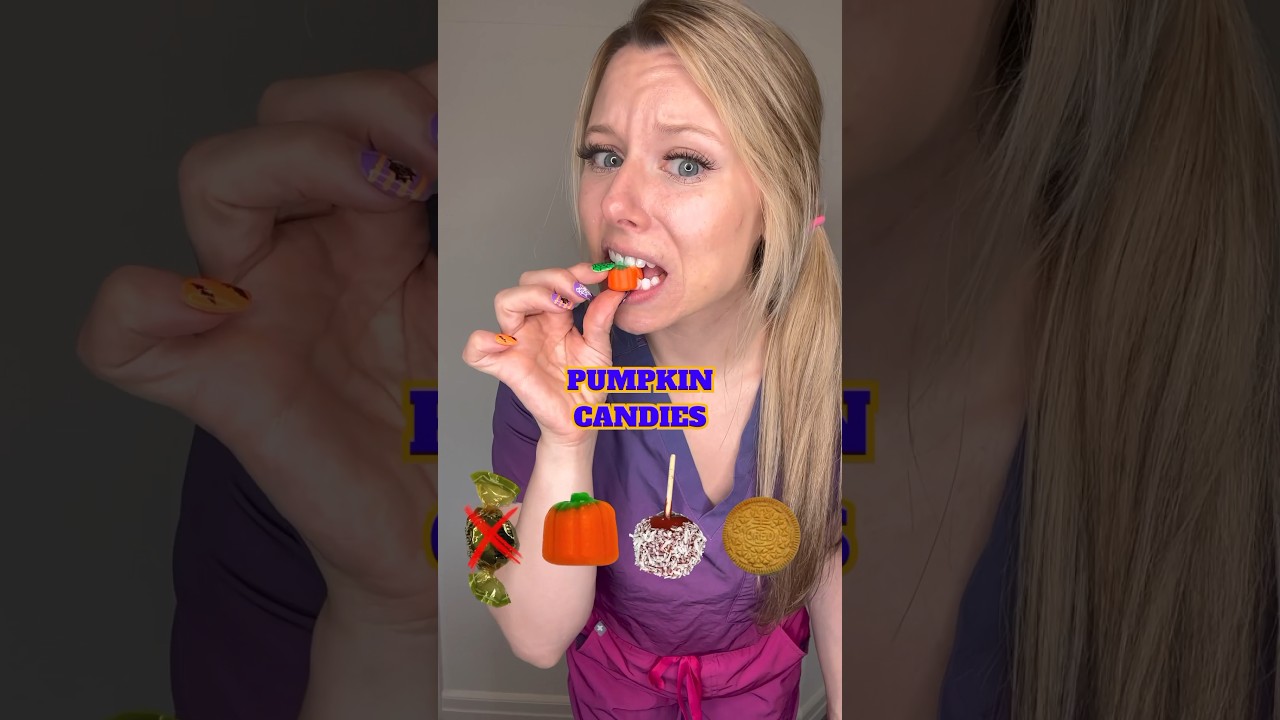 CANDY YOU CAN'T EAT WITH BRACES ON 👀 ORTHODONTIST REACTS CRUNCHY CARAMEL FALL FOOD ASMR