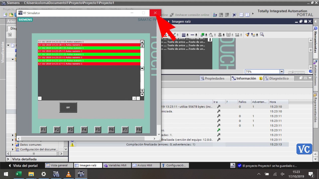 SIEMENS. Historial de avisos y eventos. Espa&ntilde;ol.