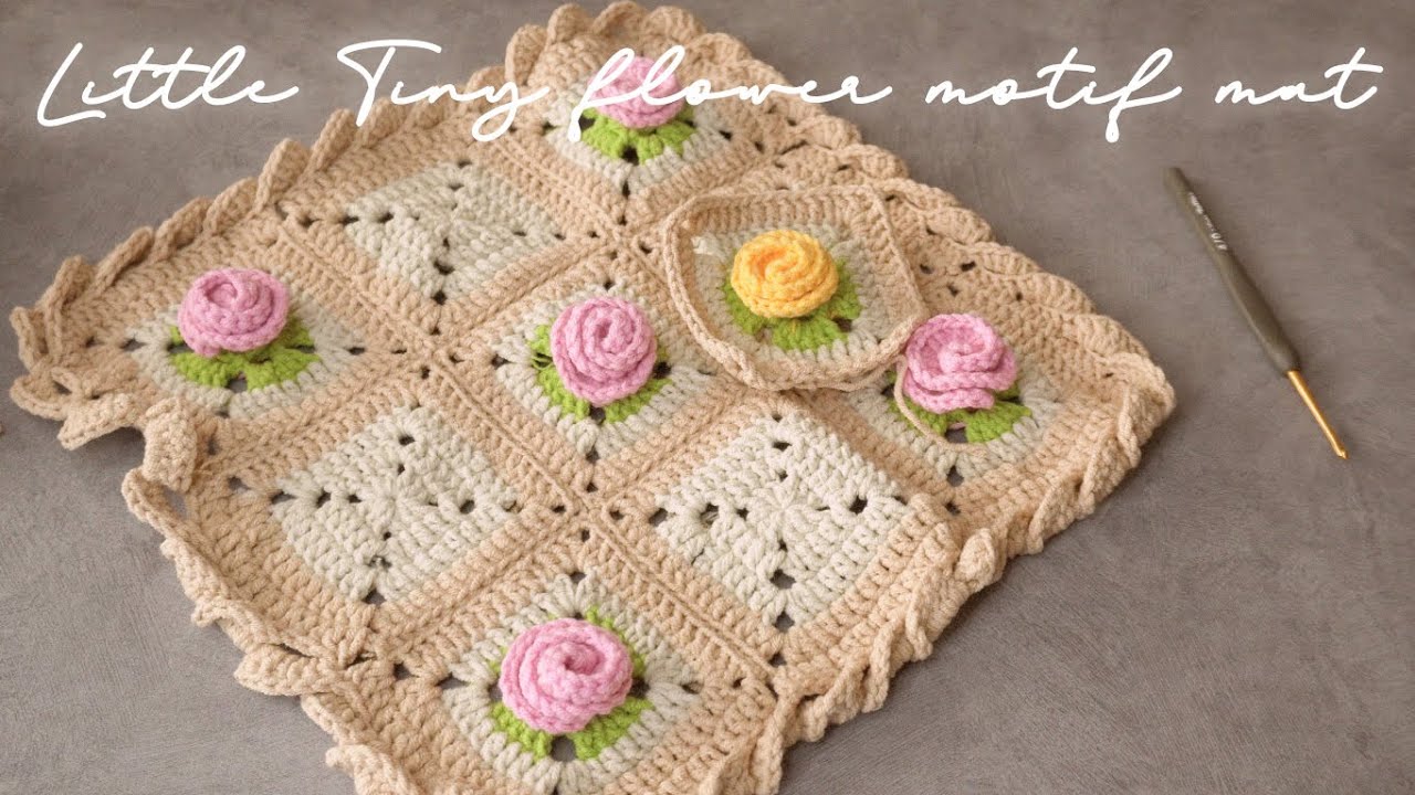 [Вязание крючком] Базовый коврик и веерный узор «волна» с мотивом «маленький цветок». ЧАСТЬ 2/ МО...