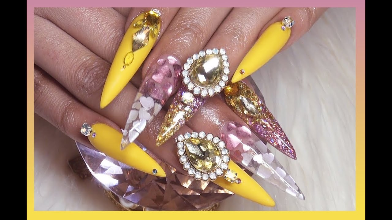 Yellow Diamond Ring Inspired Acrylic Nails | Very Detailed Tutorial