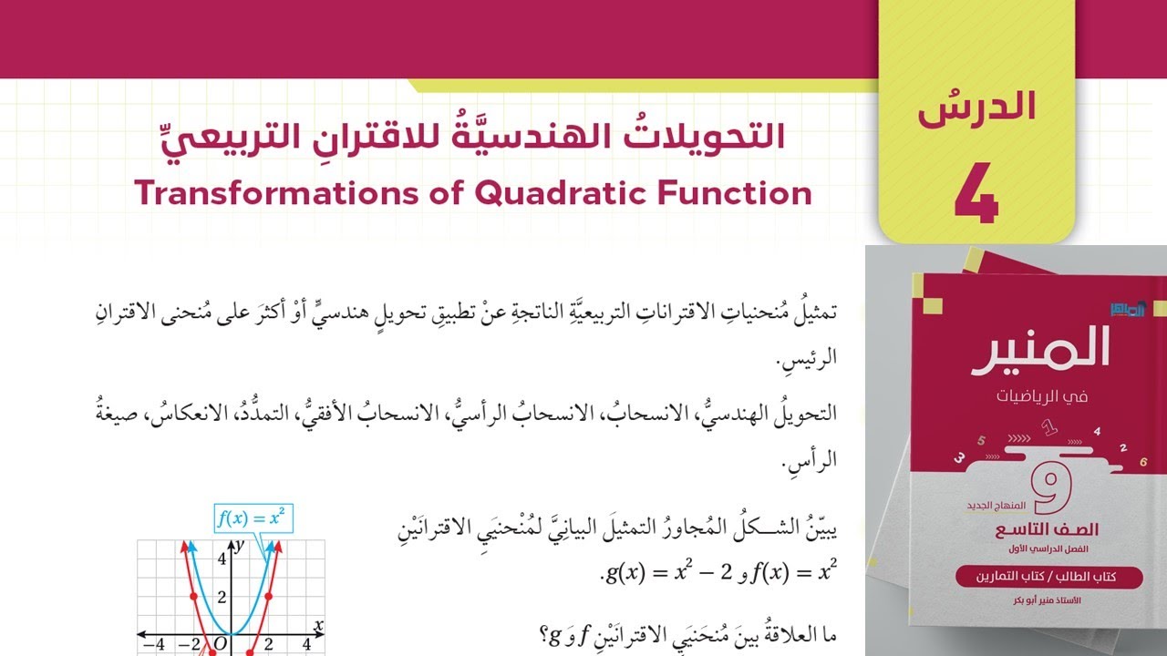 12 التحويلات الهندسية للاقتران التربيعي -  الصف التاسع