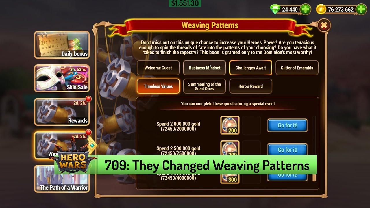 Let's Play Hero Wars 709: Weaving Patterns is Back But It's Different