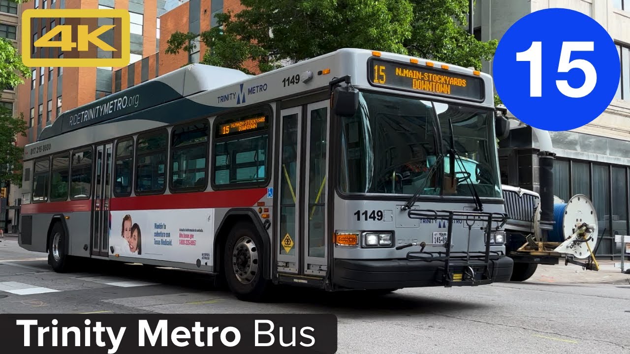 Fort Worth Trinity Metro Bus 15, Fort Worth Stockyards, Gillig bus, 4K