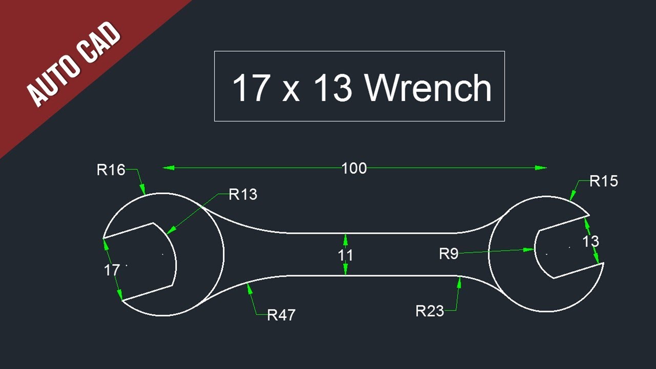 Гаечный ключ в учебном чертеже Auto CAD (6)