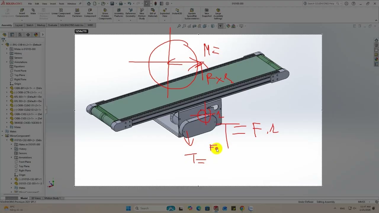 Tính toán moment xoắn có ích cho động cơ kéo băng tải PVC.