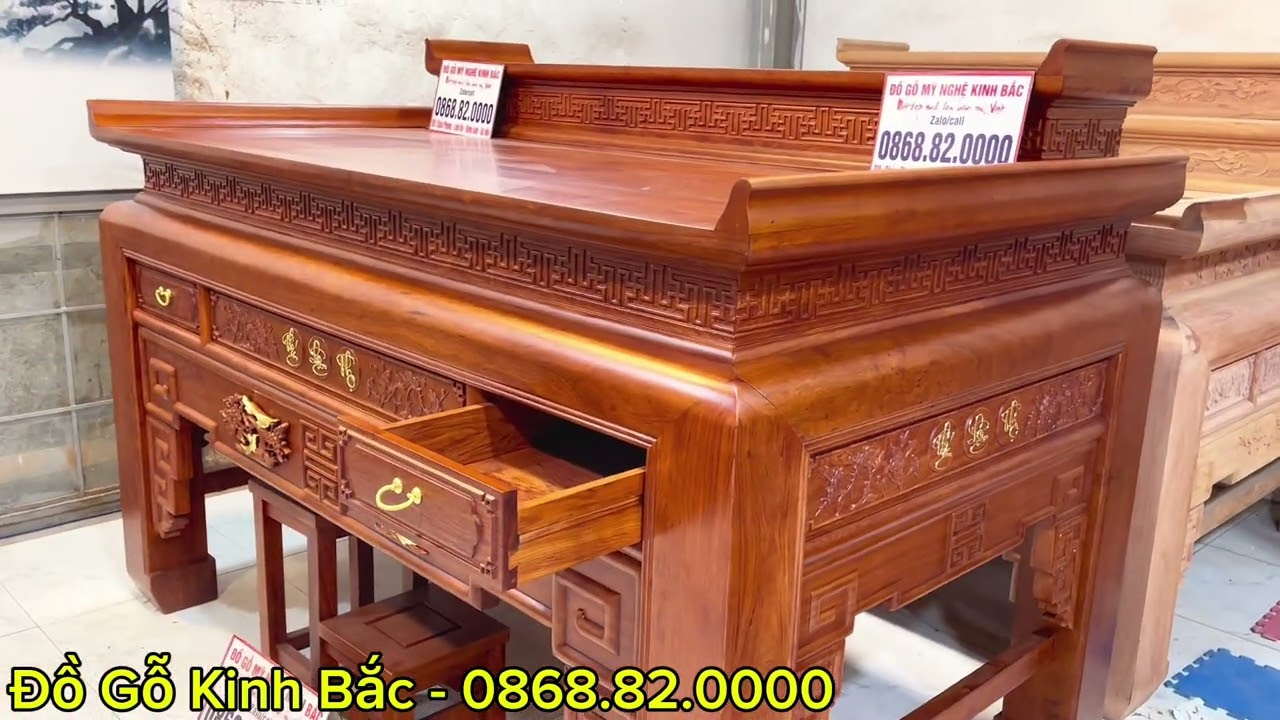 Bàn Thờ Nhị Cấp Chân 16 | Mẫu Trơn Hiện Đại - Chất Liệu Gỗ Hương Đá Phân Khúc Cao Cấp