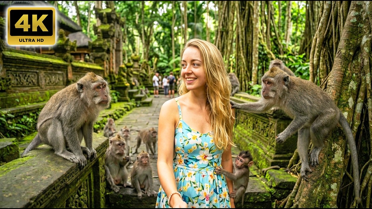 🇮🇩 Священный лес обезьян в Убуде 4K | Прогулка по джунглям Бали