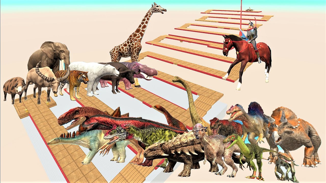 Animal vs. Dinosaur speed race. Zigzag down course! | Animal Revolt Battle Simulator