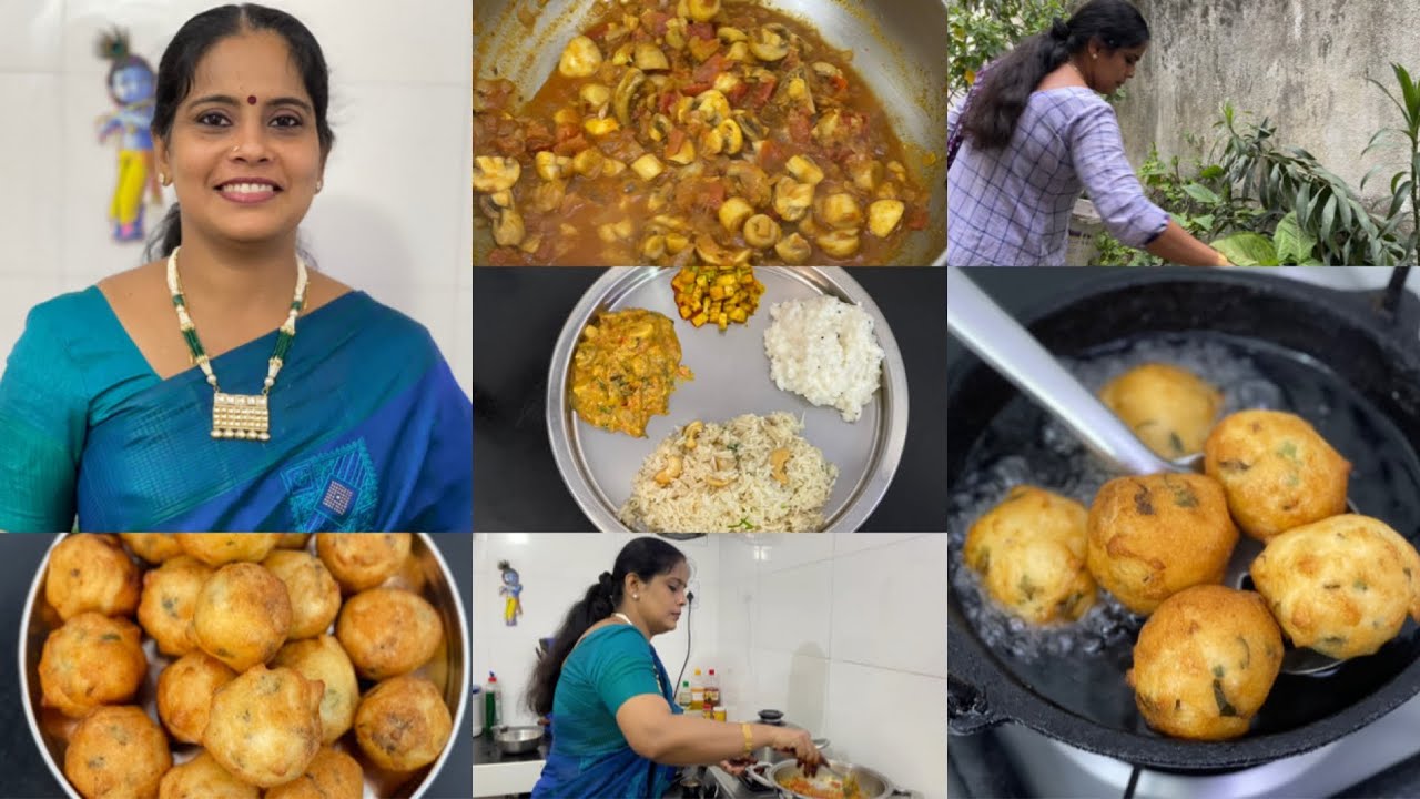 Cooking Vlog | Mushroom Gravy | Ghee Rice | Teatime snacks | Ulundu Bonda