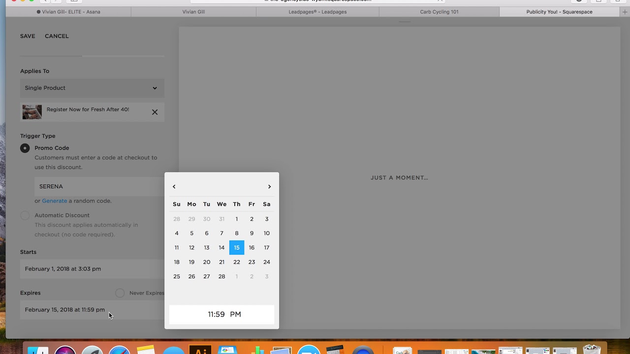 Coupon set up: SQUARESPACE