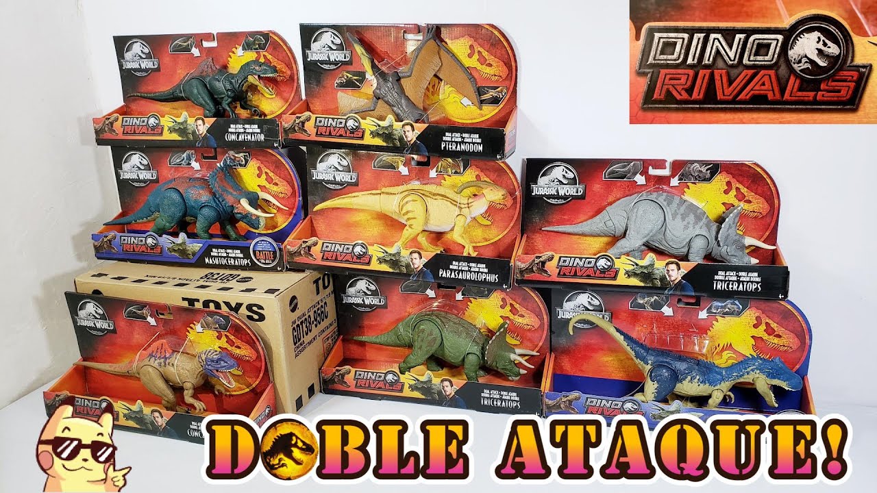 Jurassic World Dino Rivals Dual Attack 2019 Mattel Full Review, Allosaurus Nasutoceratops y mas!