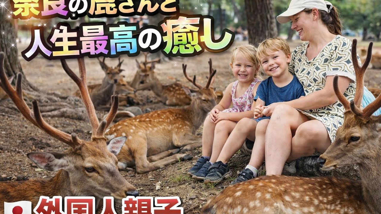 【世界が感動】奈良公園で大きな角の鹿に囲まれた外国人親子…人生で初めての本当の癒し大きな鹿の群れの中で…心が癒された瞬間💖 世界が感動！奈良公園で鹿と過ごす平和な時間#narapark #japan 