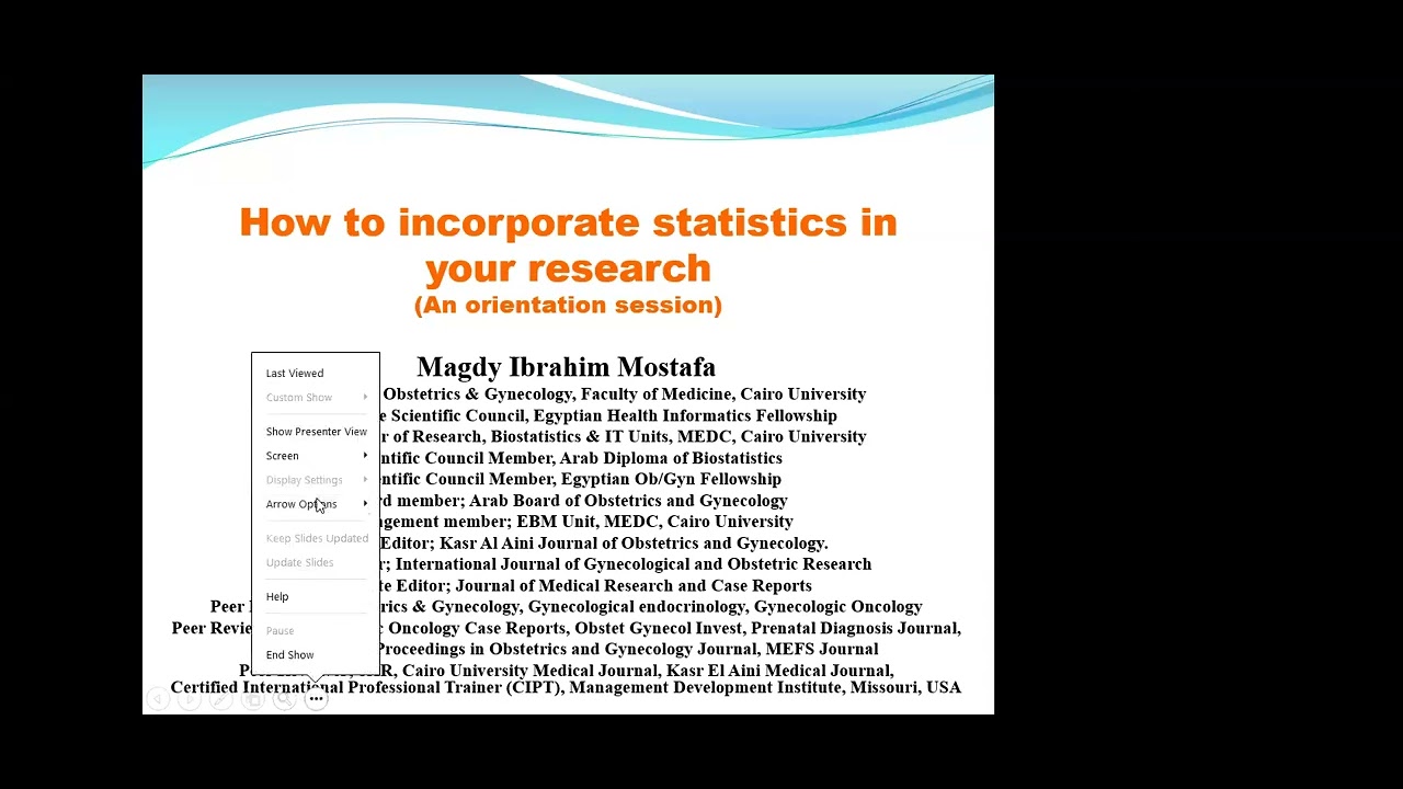 ESME Training Webinar Series “ Basics of Biomedical statistics”