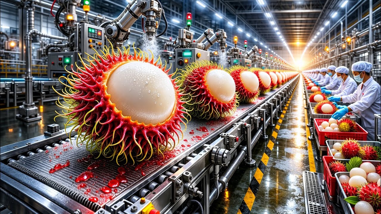 Inside a Modern Rambutan Processing Plant – From Farm to Delicious Food | Full Factory Process.