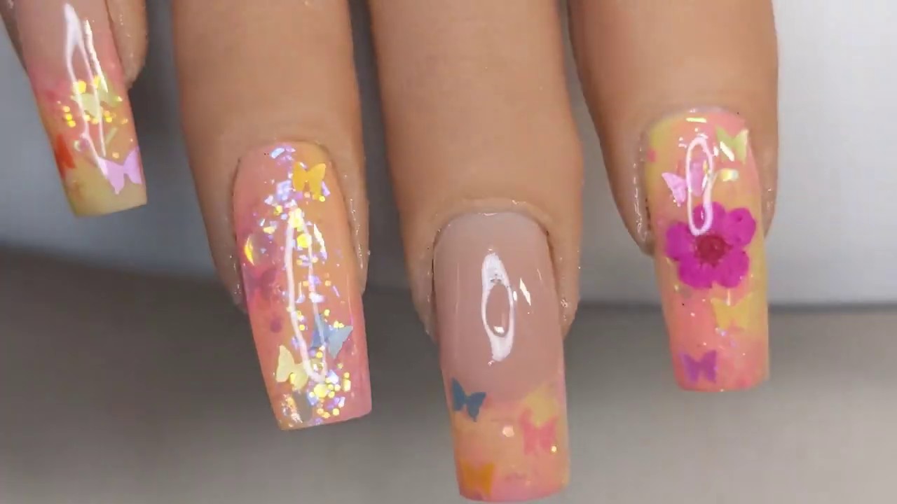 Butterfly Sherbert | Summer Acrylic Nails | Easy Nail Art