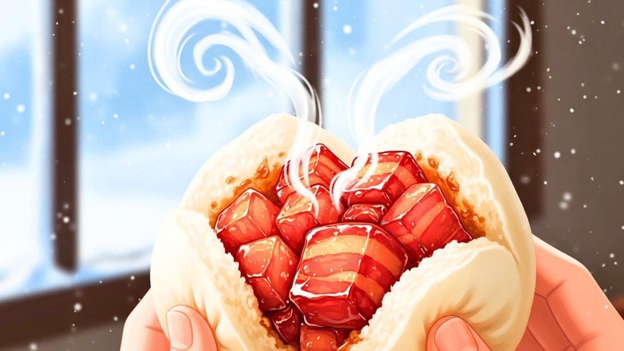 First Snowfall at the Mountain Cabin,Making Steamed Buns & Braised Pork Belly | Ghibli-Style ASMR