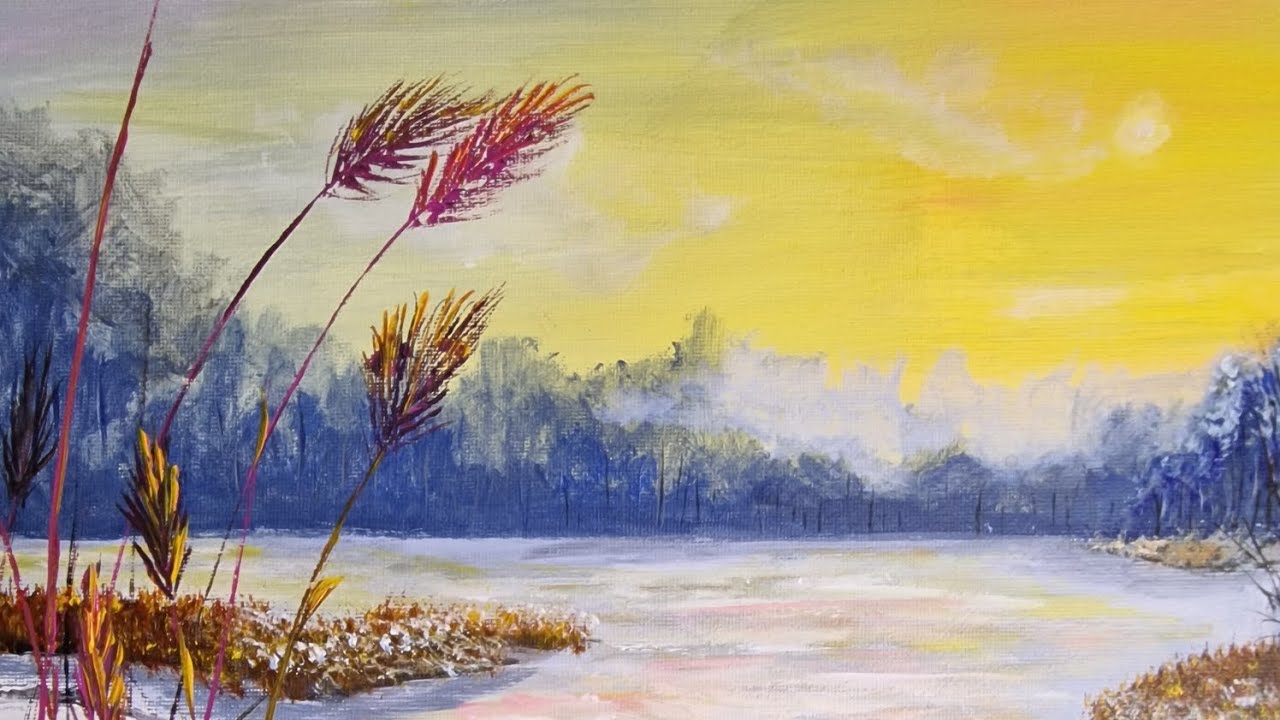 Winter River at Sunset | Acrylic Painting Process