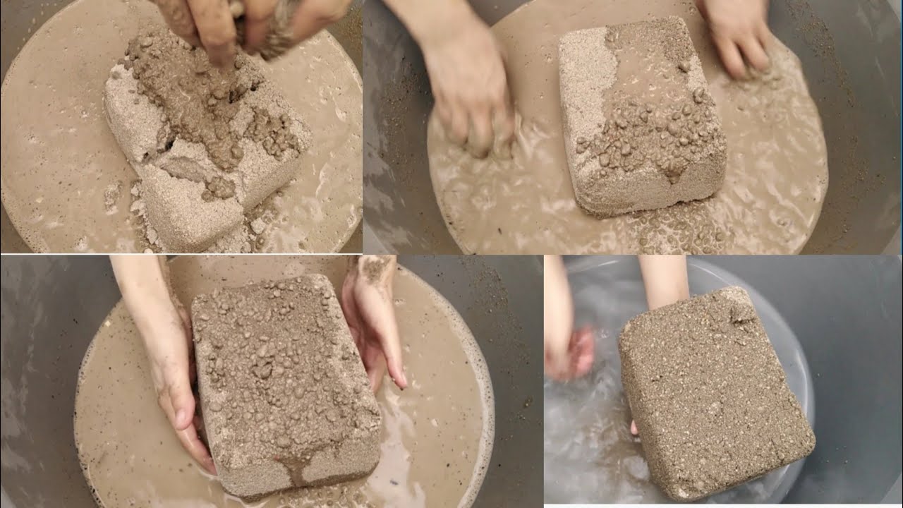 Asmr big Super gritty blocks dipping in water|req video|Gritty Sand Cement blocks dipping+paste play