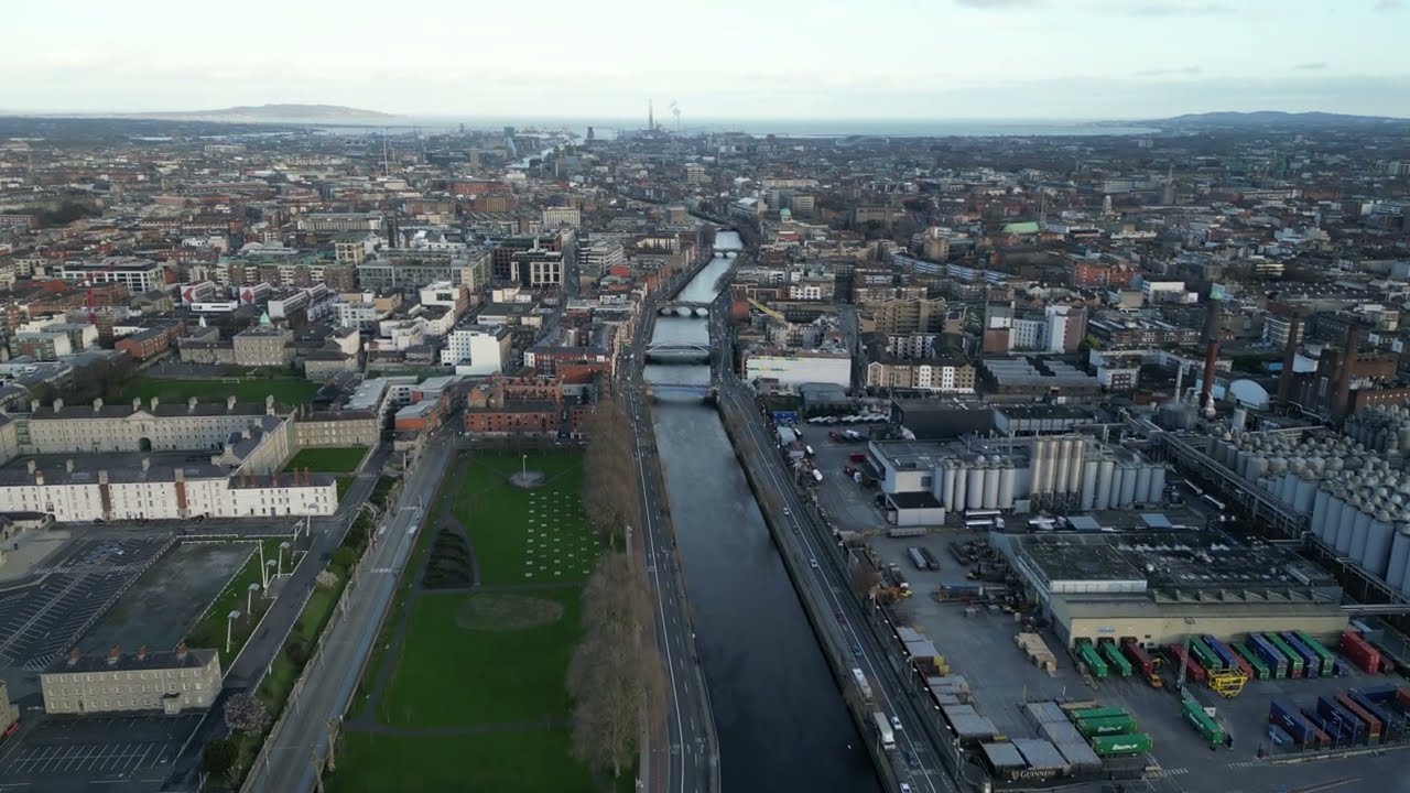 Drone Clips - Dublin City and Liffey Fly Over from Phoenix Park, Co. Dublin, Ireland
