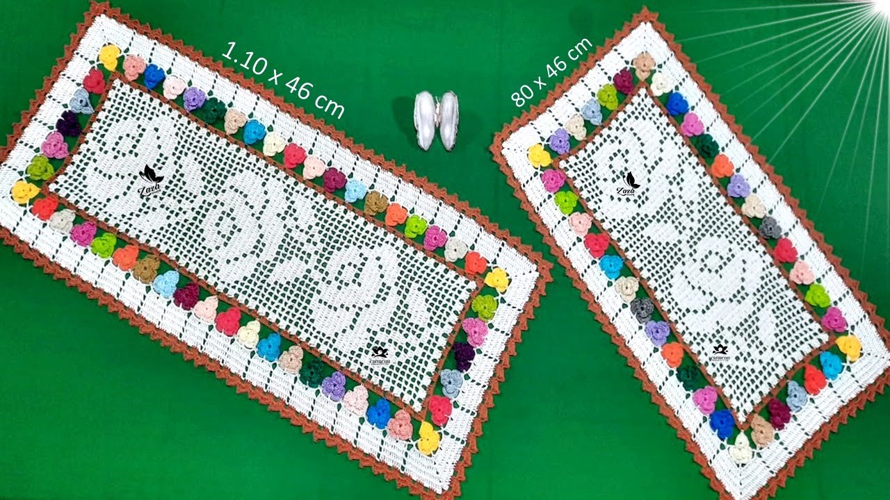 CAMINHO DE MESA EM CROCHÊ FILÉ ROSAS COM FLORES #zazadasilvacroche