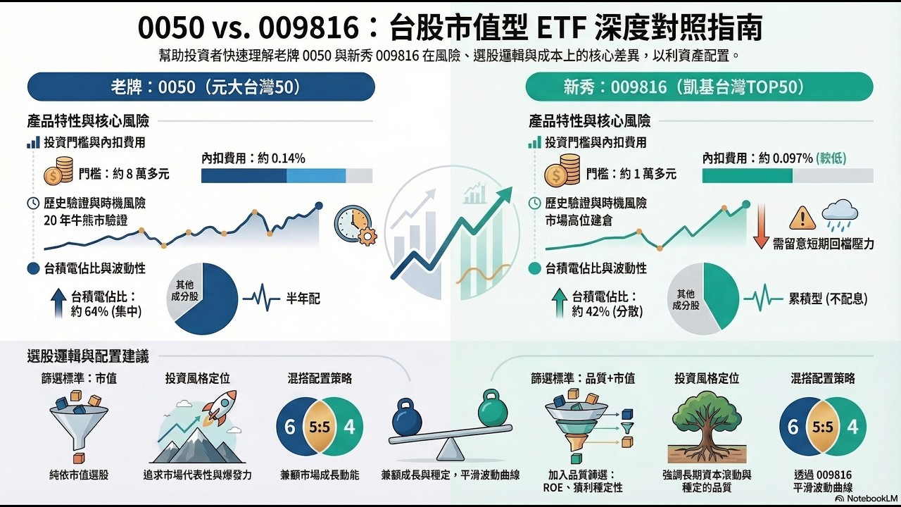 0050 元大台灣 50 VS. 009816 凱基台灣 TOP 50