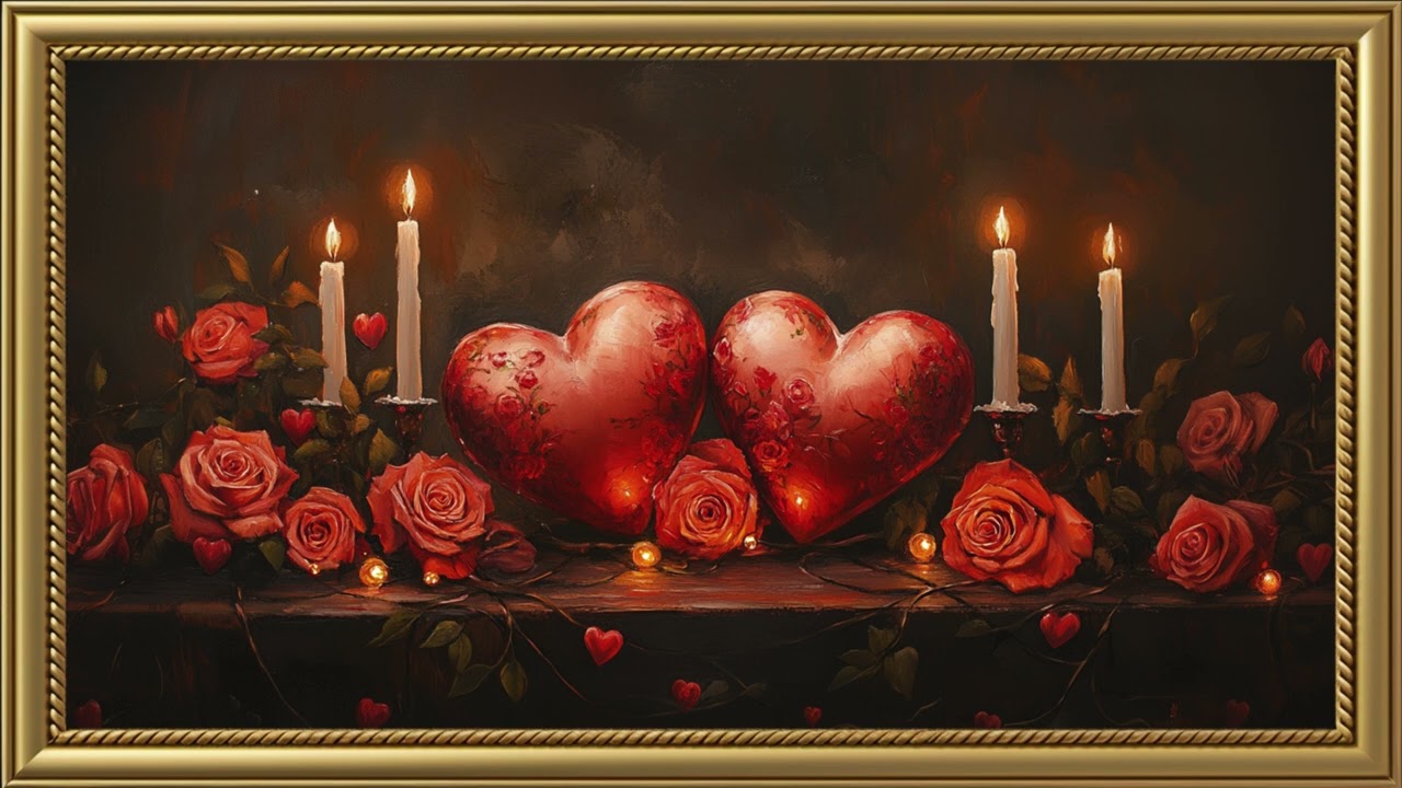 Vintage Valentine's Day Celebration Painting | Gold Frame TV Art | Art Screensaver for TV 2 Hrs