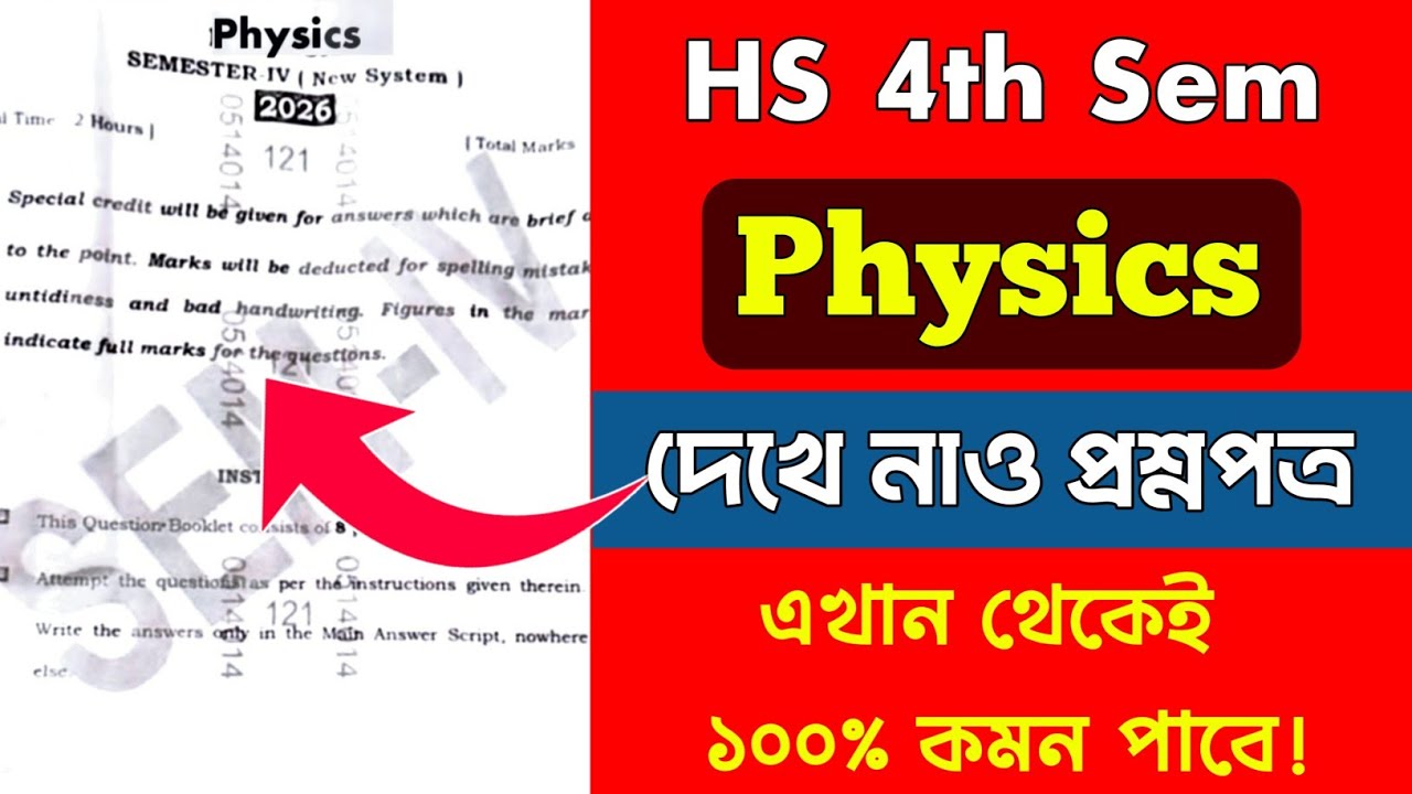Class 12 HS 4th Semester Physics Question Paper 2026। HS 4th Semester Physics Question 2026।