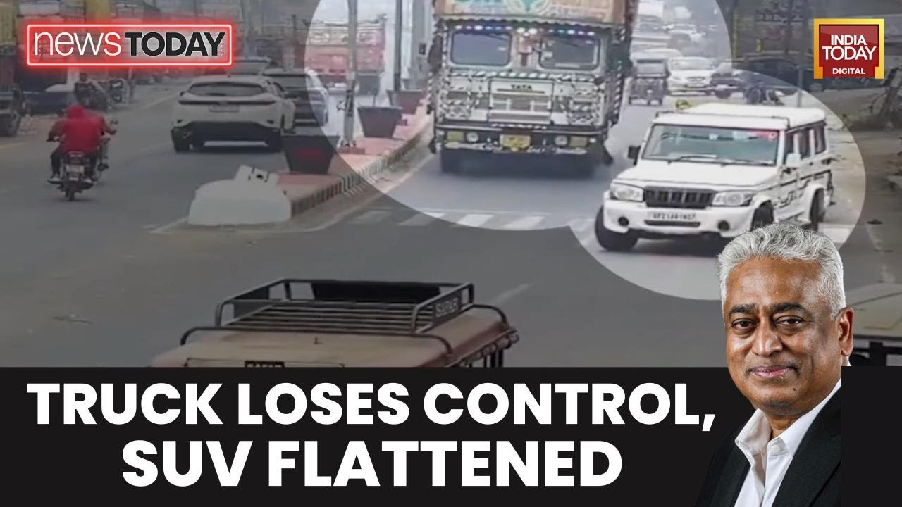 Image of The Day: Husk-Laden Truck Overturns on UP Govt SUV in Rampur, Driver Killed