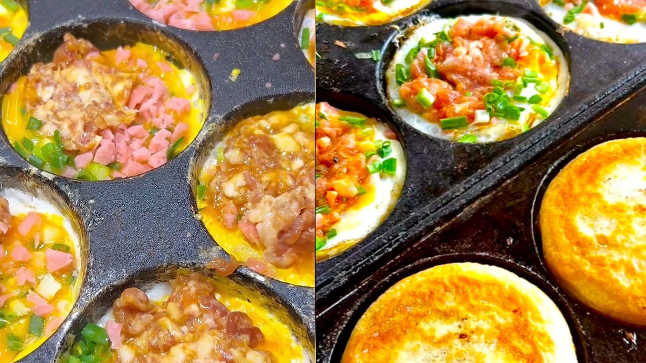 Cooking egg-filled hamburgers, Cooking food live streaming.  #food  #cooking