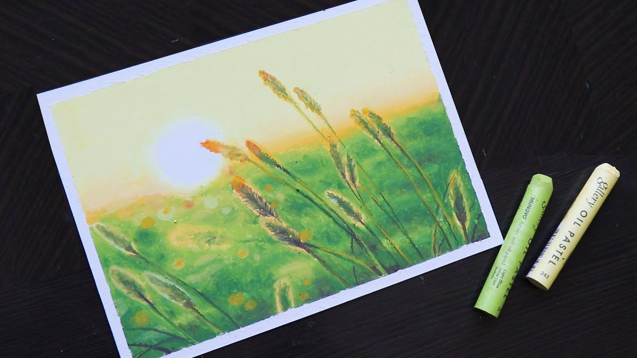 🌾 오일파스텔로 따뜻하고 포근한 갈대밭 풍경 그림그리기🌳 / 오일파스텔 초보 / Warm field of reeds Oil-Pastel landscape painting