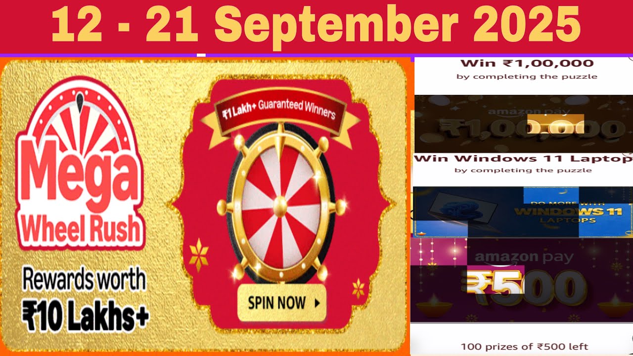 Amazon Mega wheel Rush Rewards Worth ₹10 lakhs+ | Amazon mega wheel rush spin and win 
