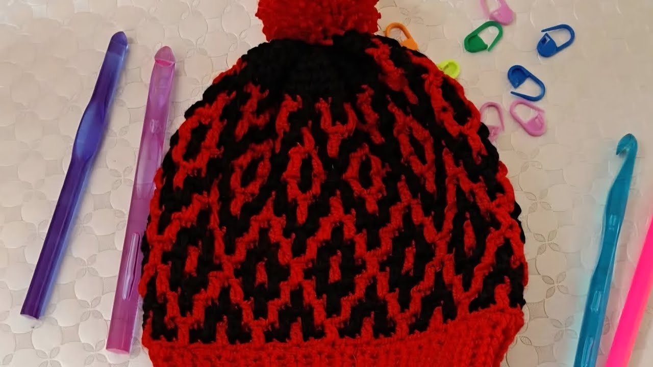 Crochet mosaic hat               کلاه قلاببافی موزاییکی